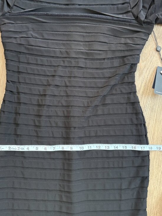 NWT Adrianna Papell Partial Tuck Elbow Sleeve Dress black 10 M L mesh pleated - Picture 13 of 14